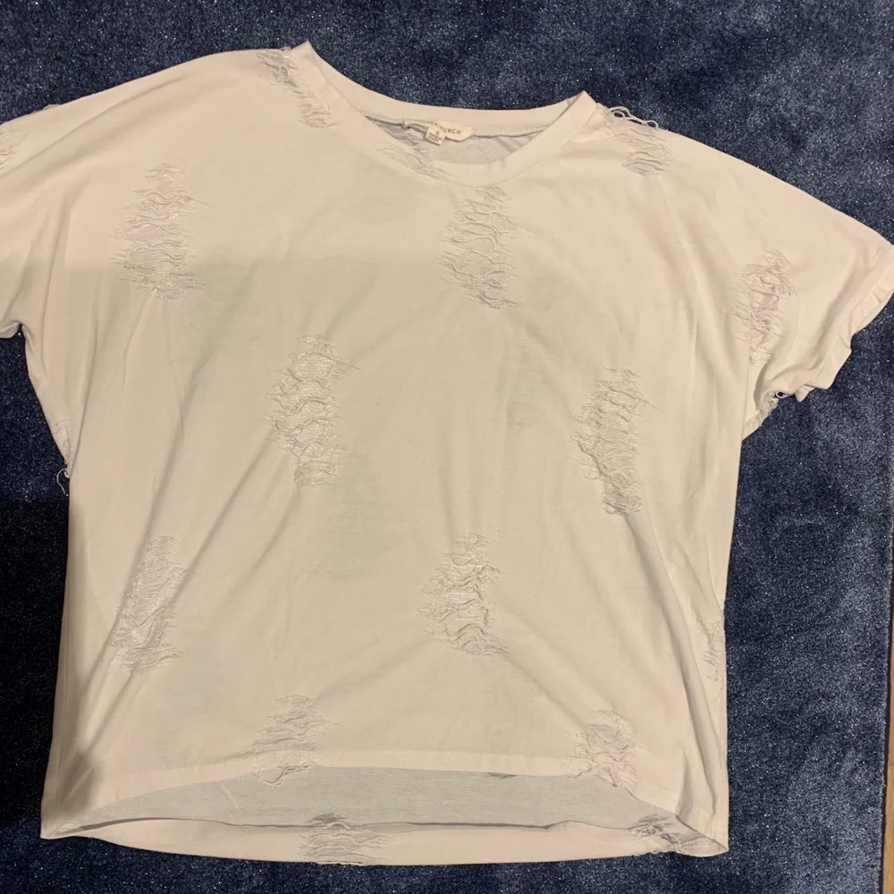 Honey Punch white t shirt with rips